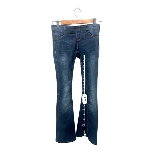 Free People Jeans Women’s Size 24 Dark Wash Flare Bell Bottom Low Rise Elastic - Picture 6 of 11